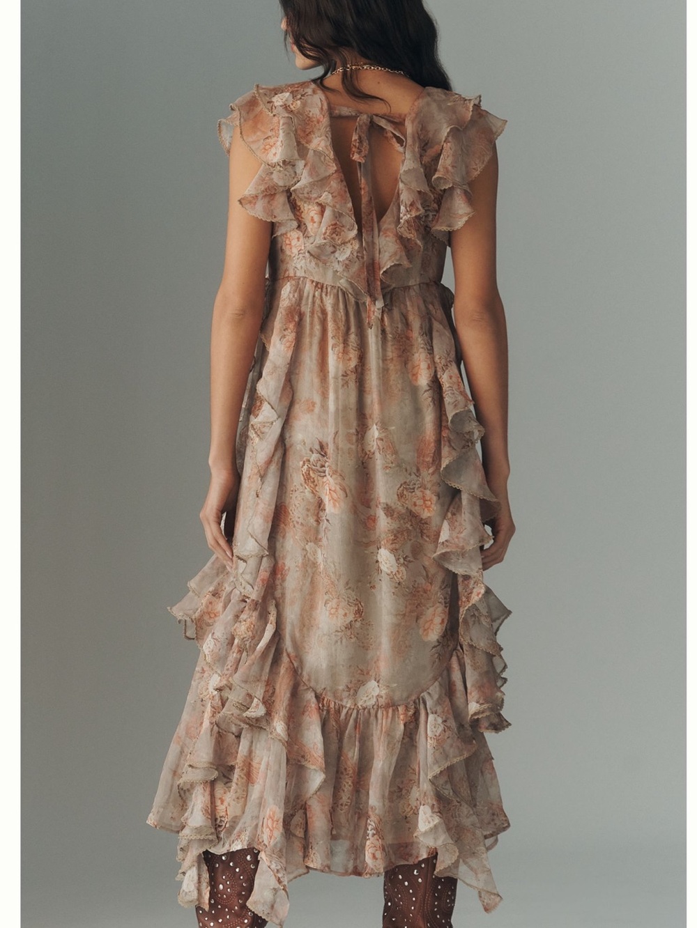 Anthropologie Ruffled Sleeveless Midi Dress Plunge New Size Medium Pink Floral